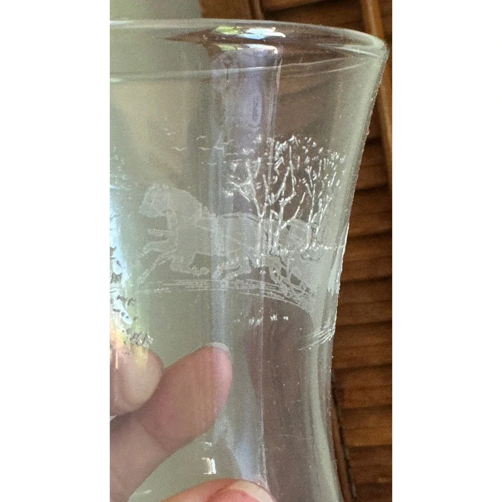 Vintage Style Etched Glass Hurricane Sleigh Ride Candle Shade Set of 2 Clear